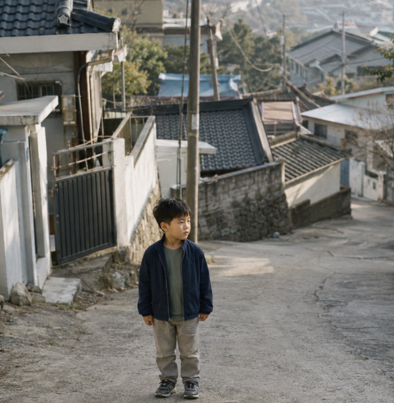 A hillside residential street in South Korea
